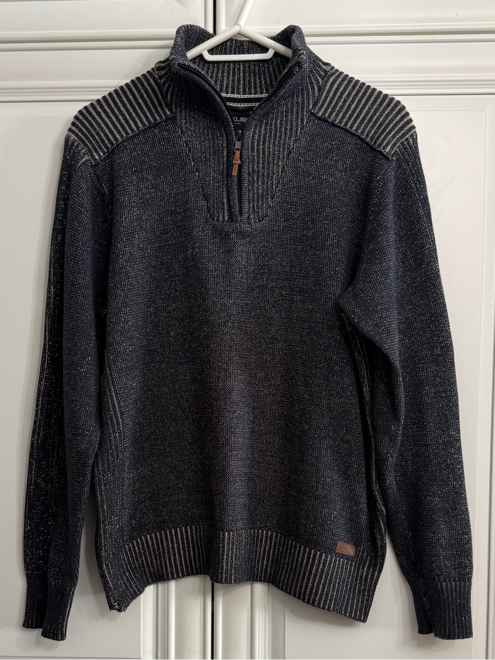 Projek Raw Charcoal Grey 1/4 Zip Textured Knit Mock Neck Pullover Sweater Mens L